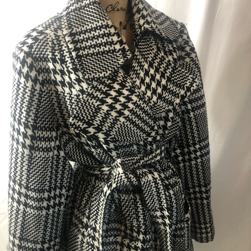Plus Sized Plaid Black and White Trench Coat